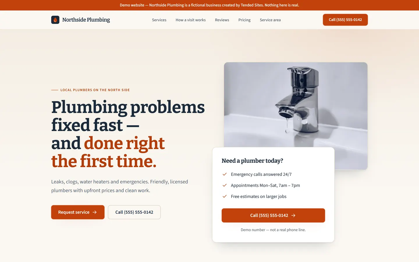 Homepage of the Northside Plumbing example website
